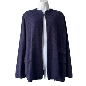 MISOOK Acrylic Knit Cardigan Jacket Size XL Denim Blue Texture Basket Waves